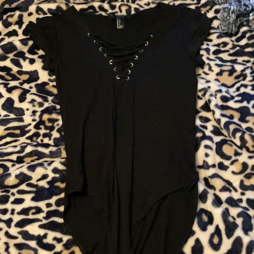 Black top with lace in the front body suit